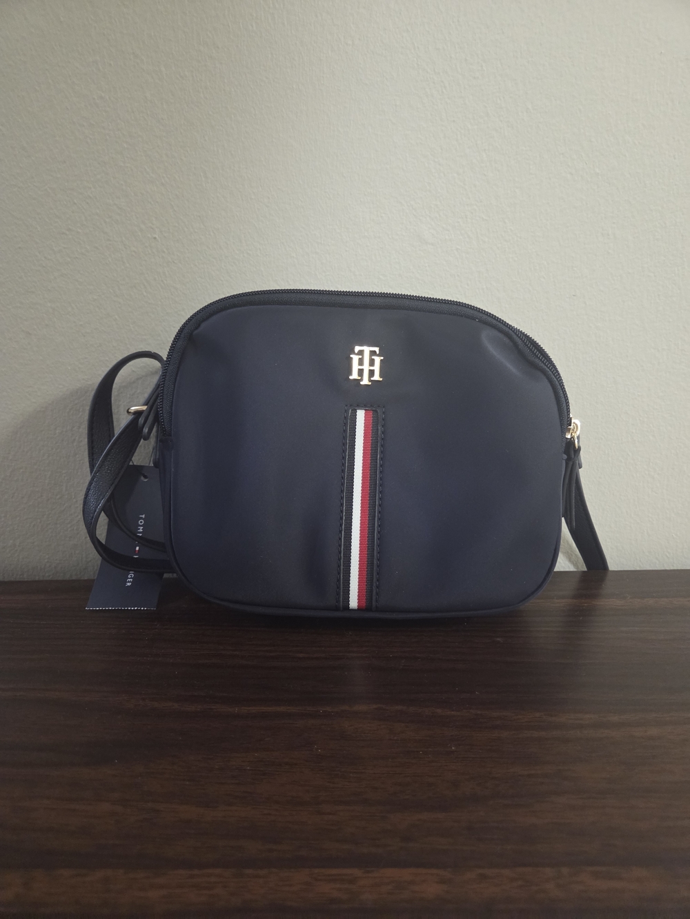 Tommy Hilfiger Navy Crossbody with Red and White Stripe